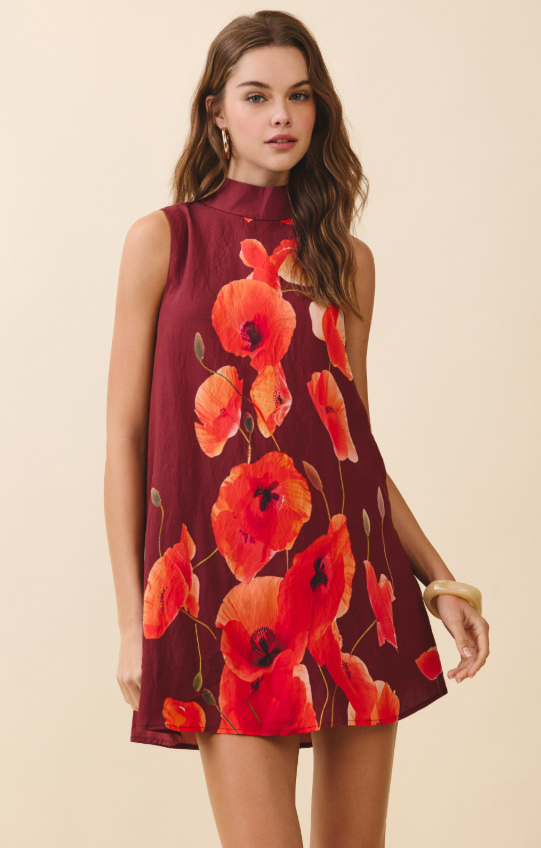 Nayeli Mock Neck Swing Mini Dress