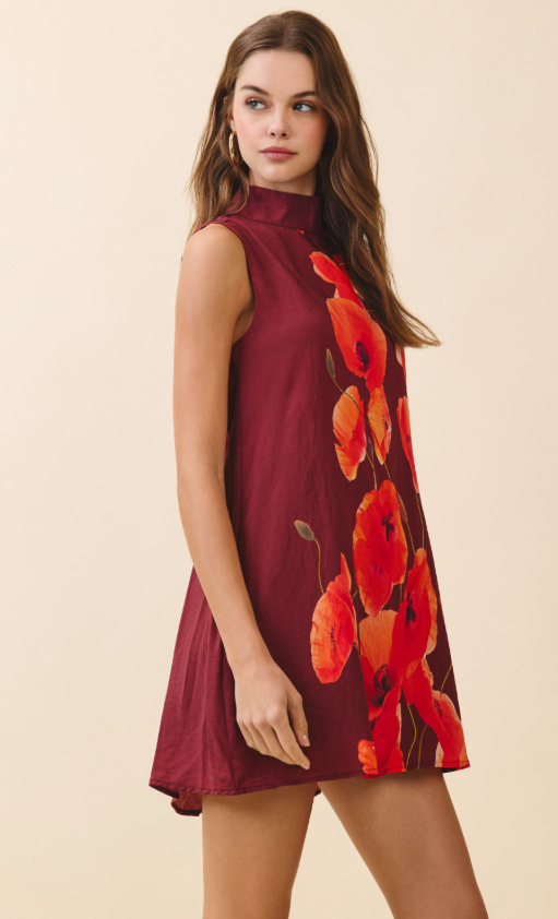 Nayeli Mock Neck Swing Mini Dress