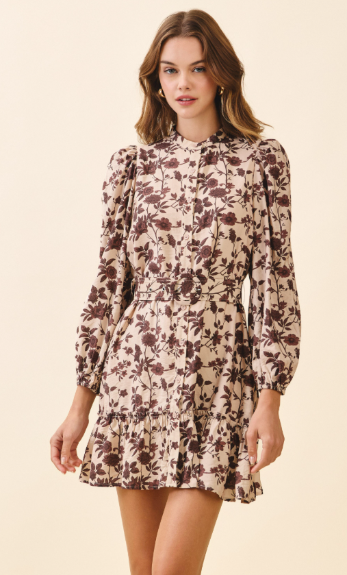 Madalyn Floral High Neck Belted Mini Dress