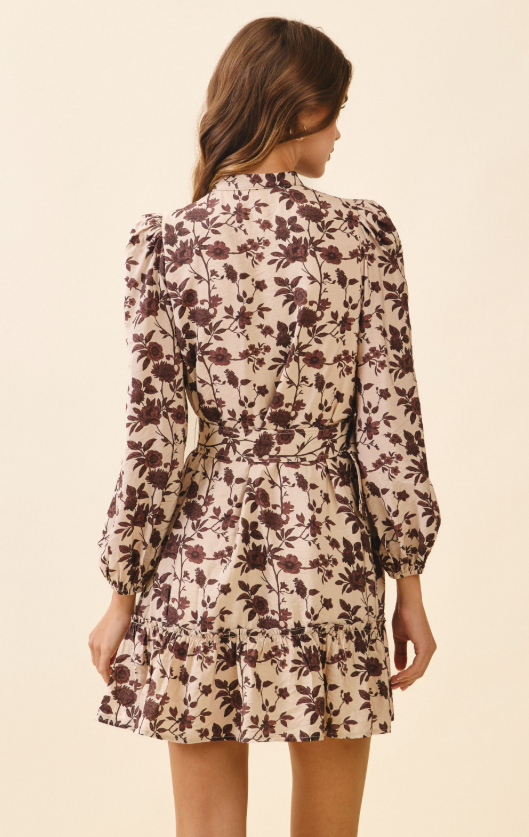 Madalyn Floral High Neck Belted Mini Dress