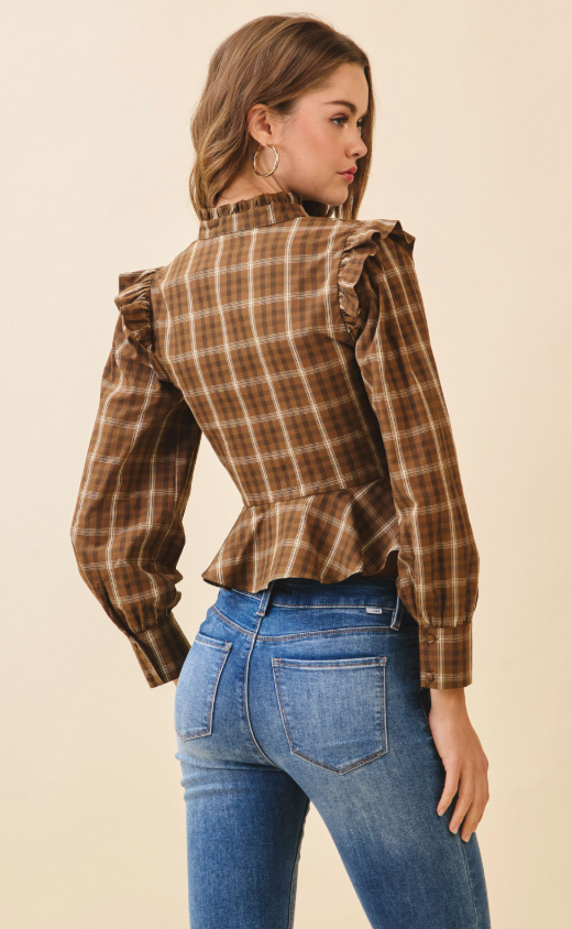 Winona Plaid Peplum Hem Top
