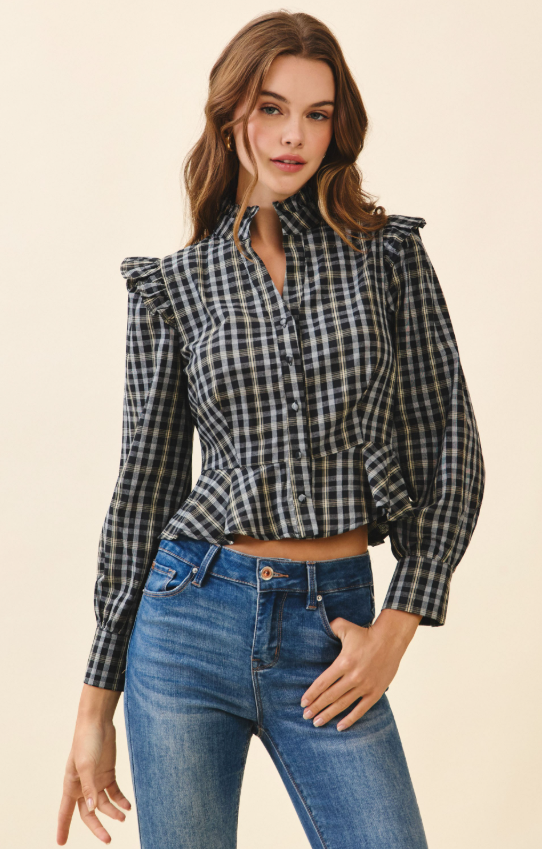 Winona Plaid Peplum Hem Top