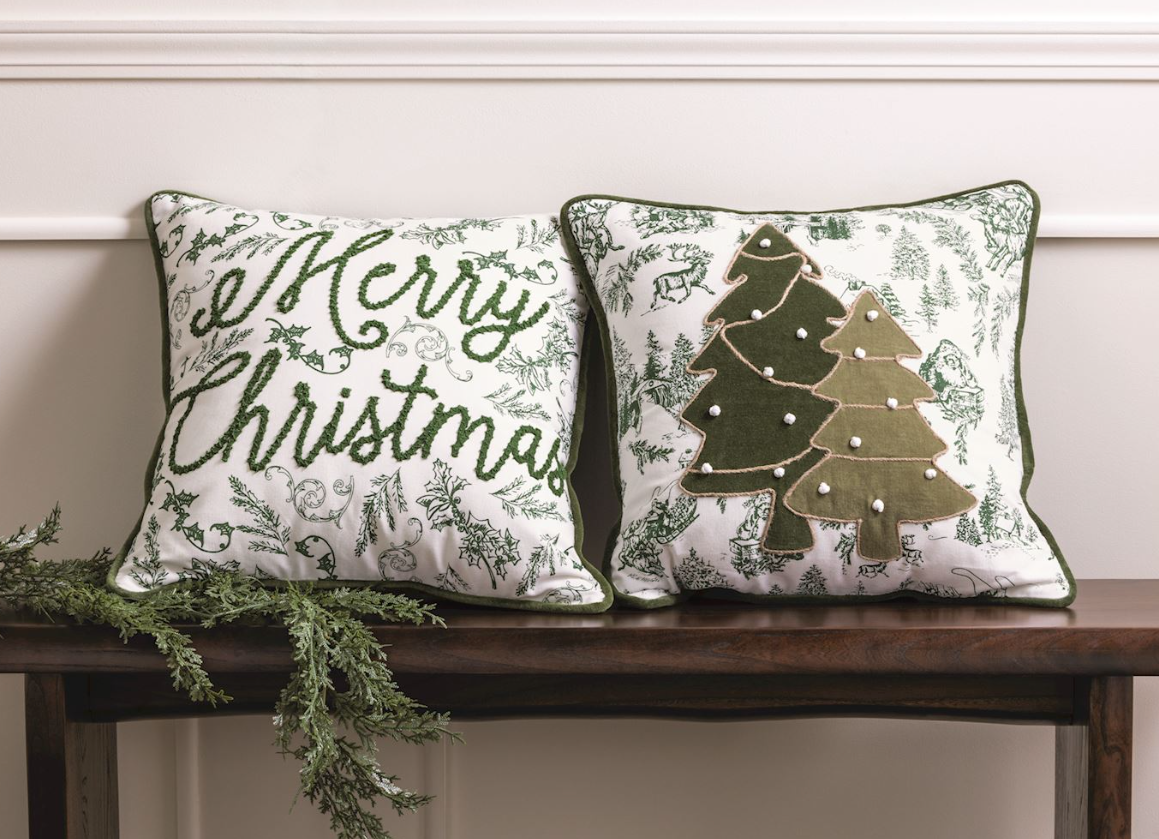 Christmas Green Toile Pillow