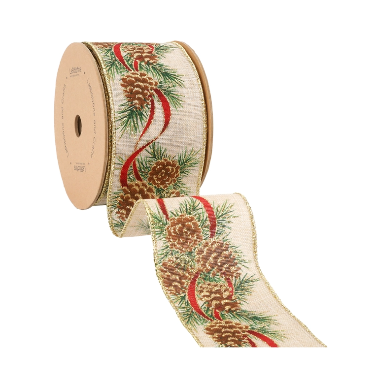 10yds Glitter Pinecone Wired Ribbon