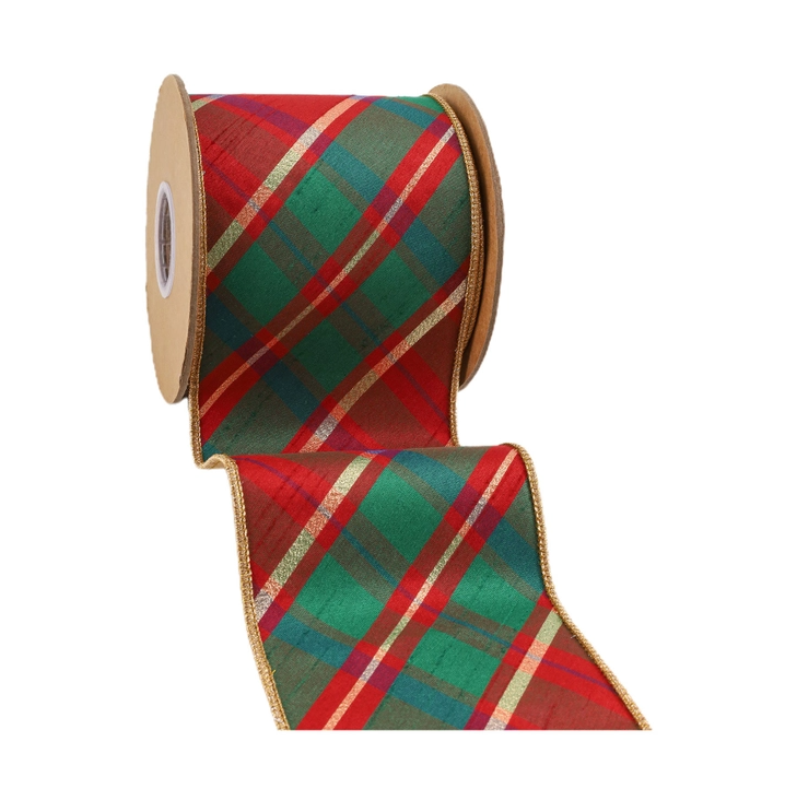 10yds Dupioni Plaid Reversible Wired Ribbon