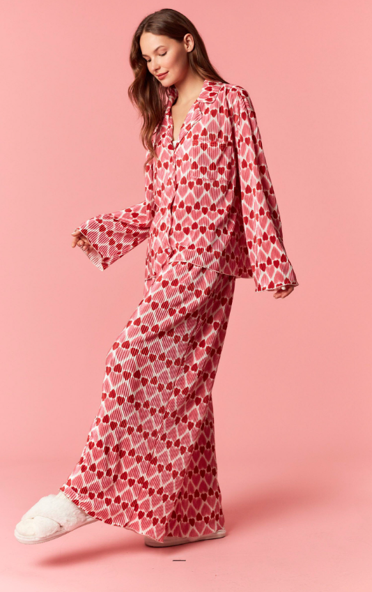 Heart Print Bodre Pajama Set