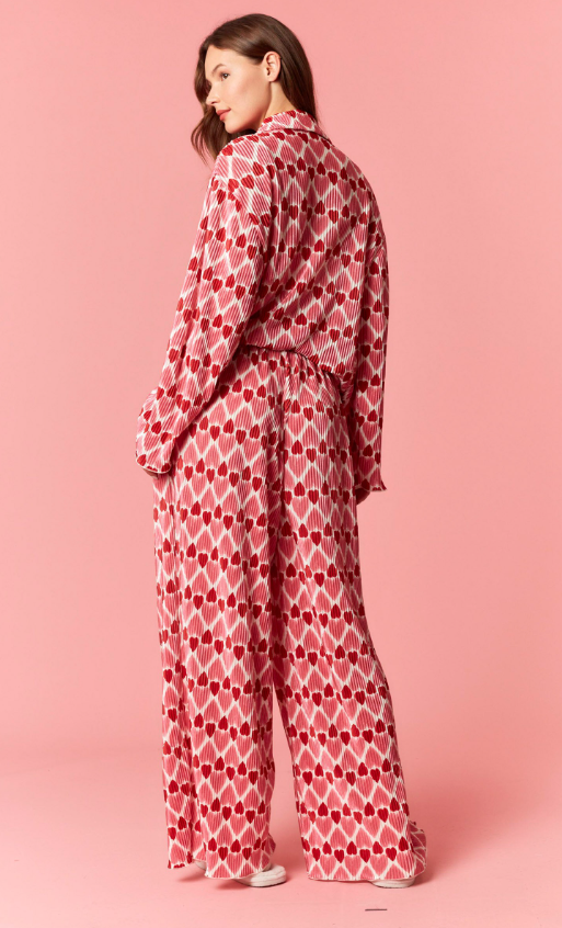 Heart Print Bodre Pajama Set