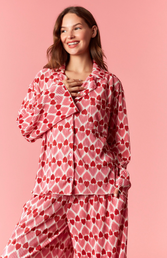 Heart Print Bodre Pajama Set