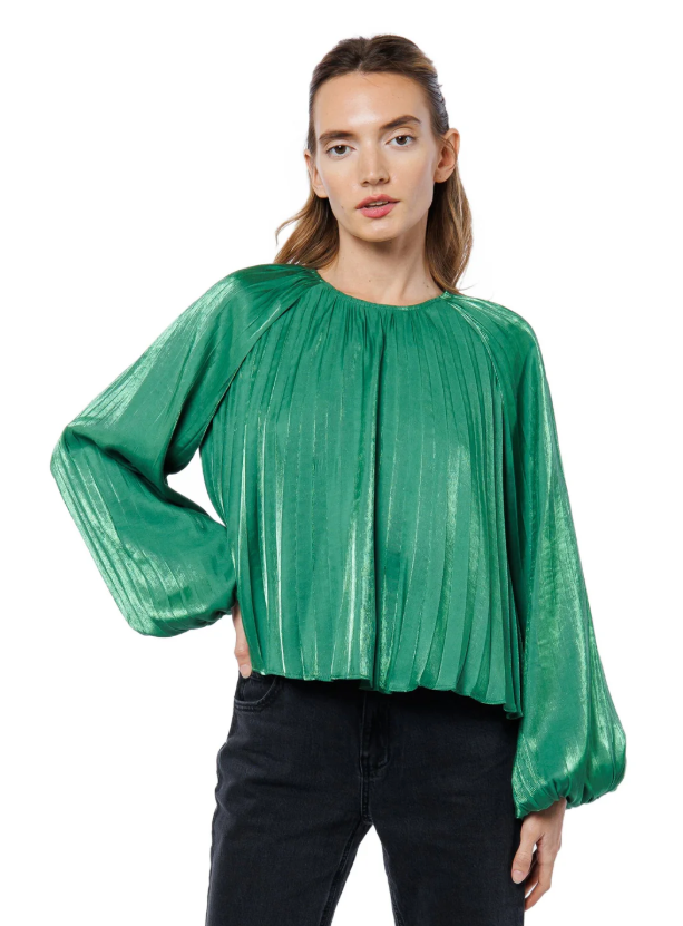 Giulia Pleated Satin Raglan Sleeve Top