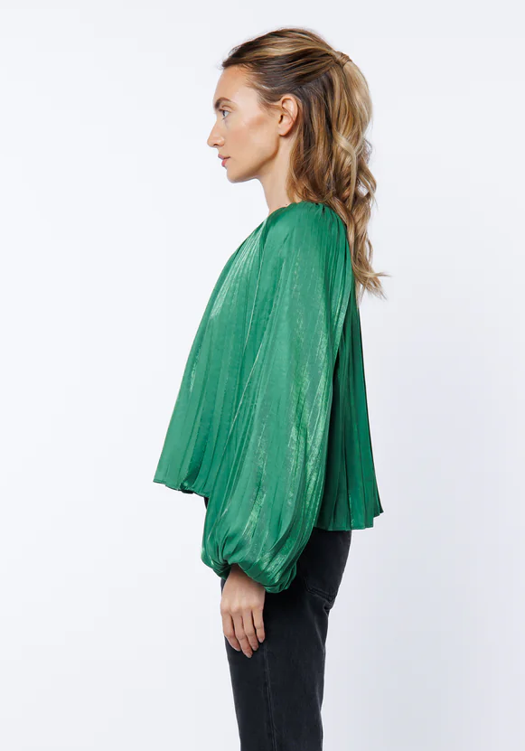 Giulia Pleated Satin Raglan Sleeve Top