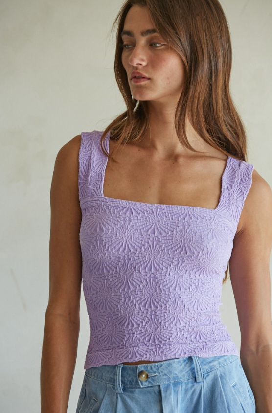 Jacquard Square Neck Crop Tank