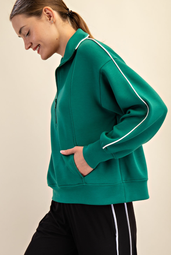 Stephanie Scuba Piping Detail Quarter Zip Pullover