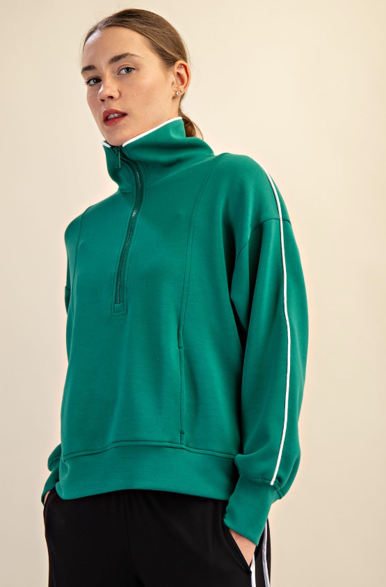 Stephanie Scuba Piping Detail Quarter Zip Pullover