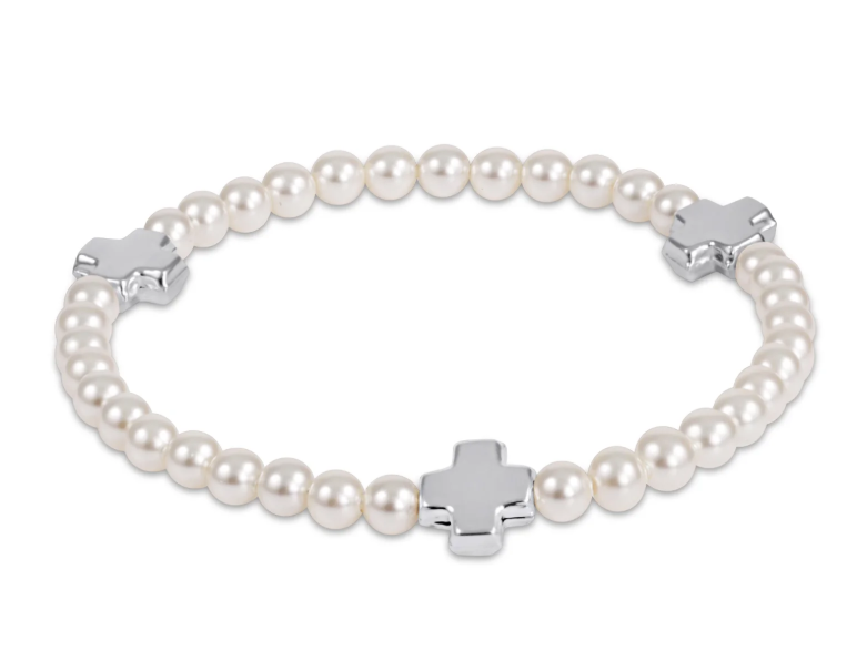 E Newton Pearl Signature Cross Pattern Bead Bracelet - Sterling