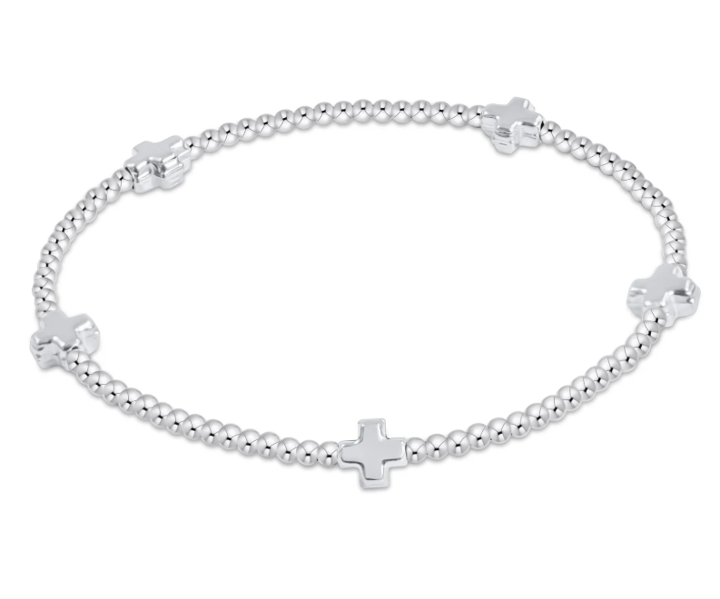 E Newton Signature Cross 2mm Bead Bracelet - Small Cross Sterling