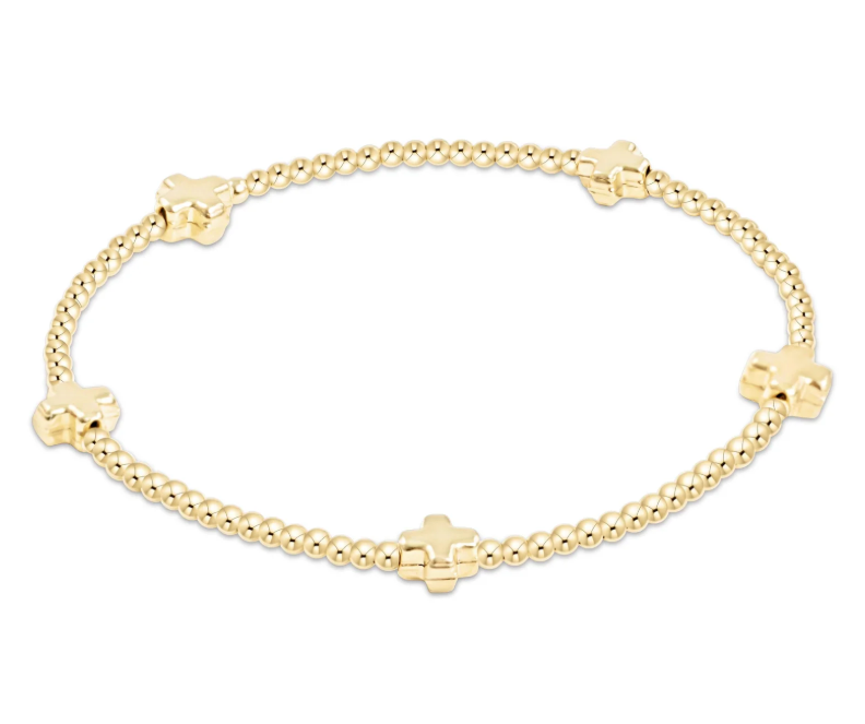 E Newton egirl Signature Cross 2mm Bead Bracelet - Small Cross Gold