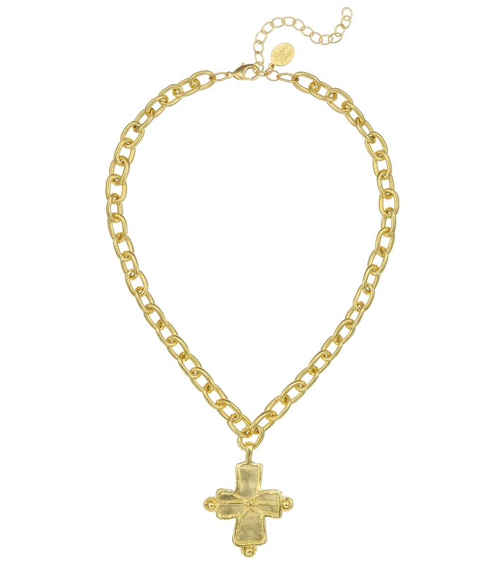 Susan Shaw Gold Cross On Chain Necklace