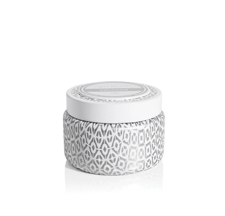 Capri Blue Volcano White Printed Travel Tin Candle