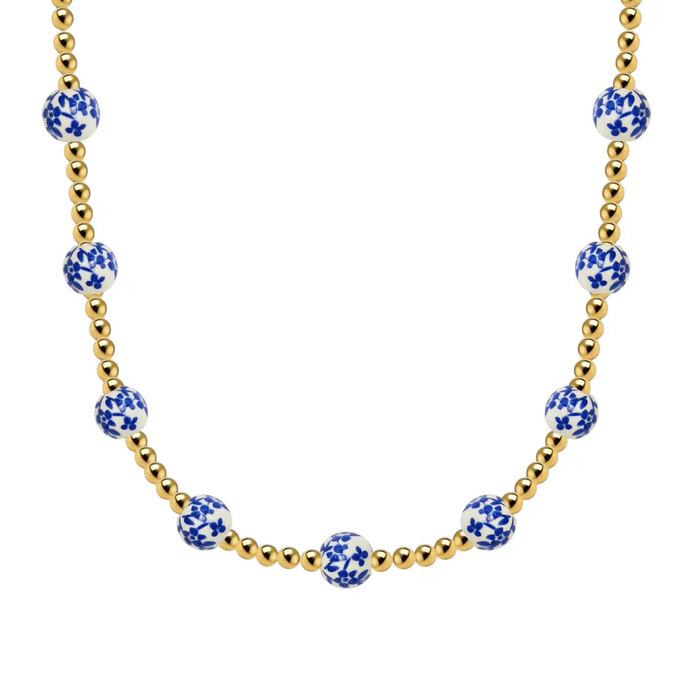 Orchid Porcelain Beaded Gold Necklace