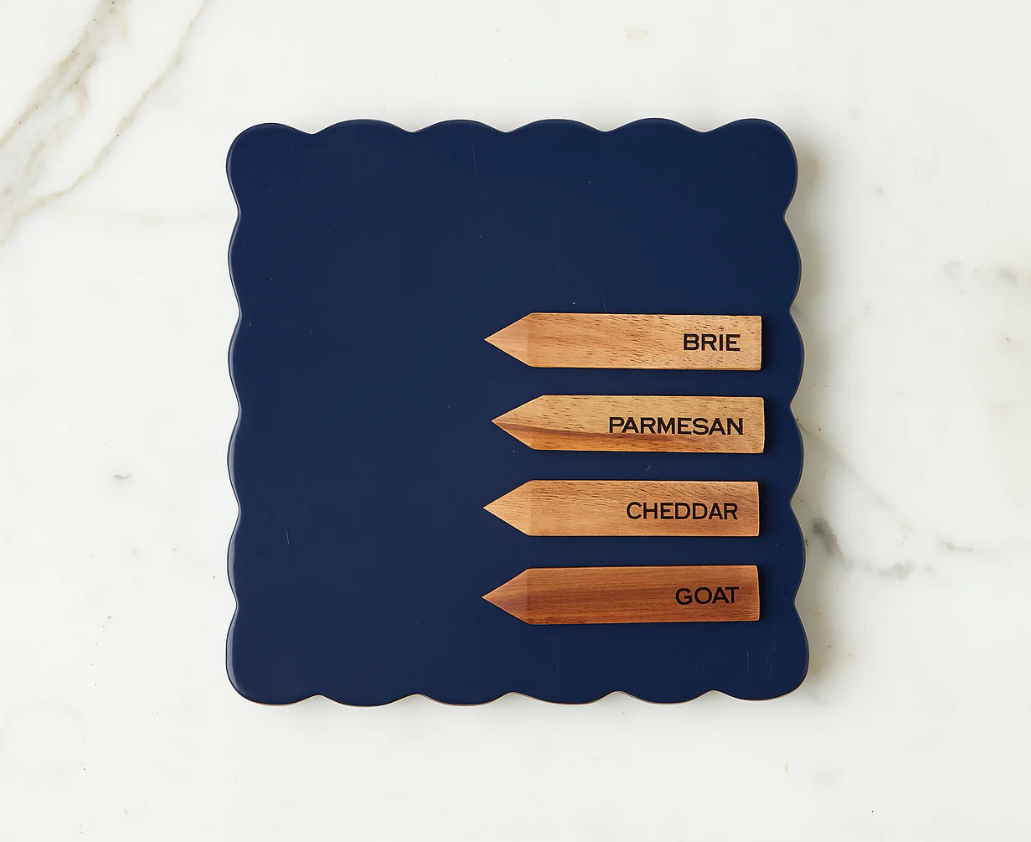 Square Scalloped Cheese Board & Markers Set