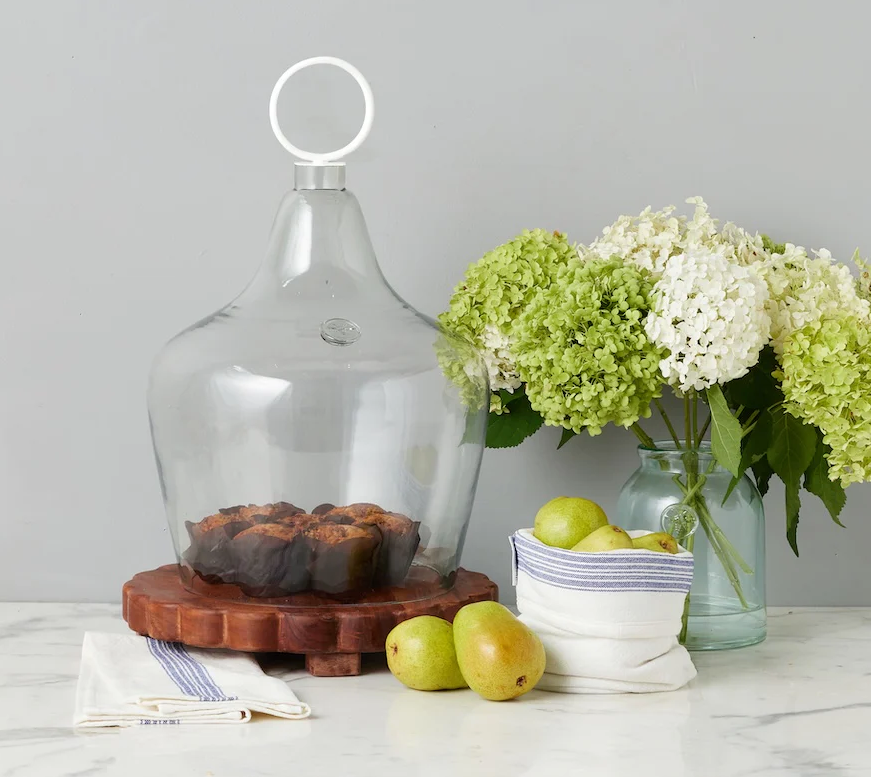 Glass Cloche with White Ring Handle
