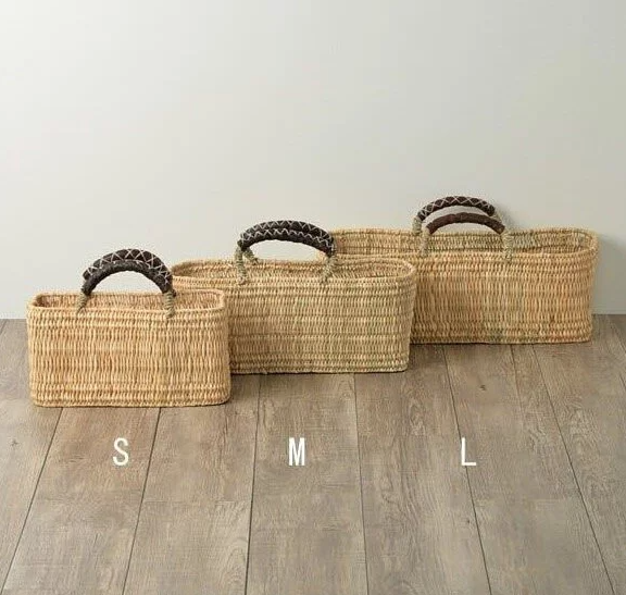 Reed Basket with Leather Handles