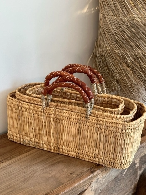 Reed Basket with Leather Handles