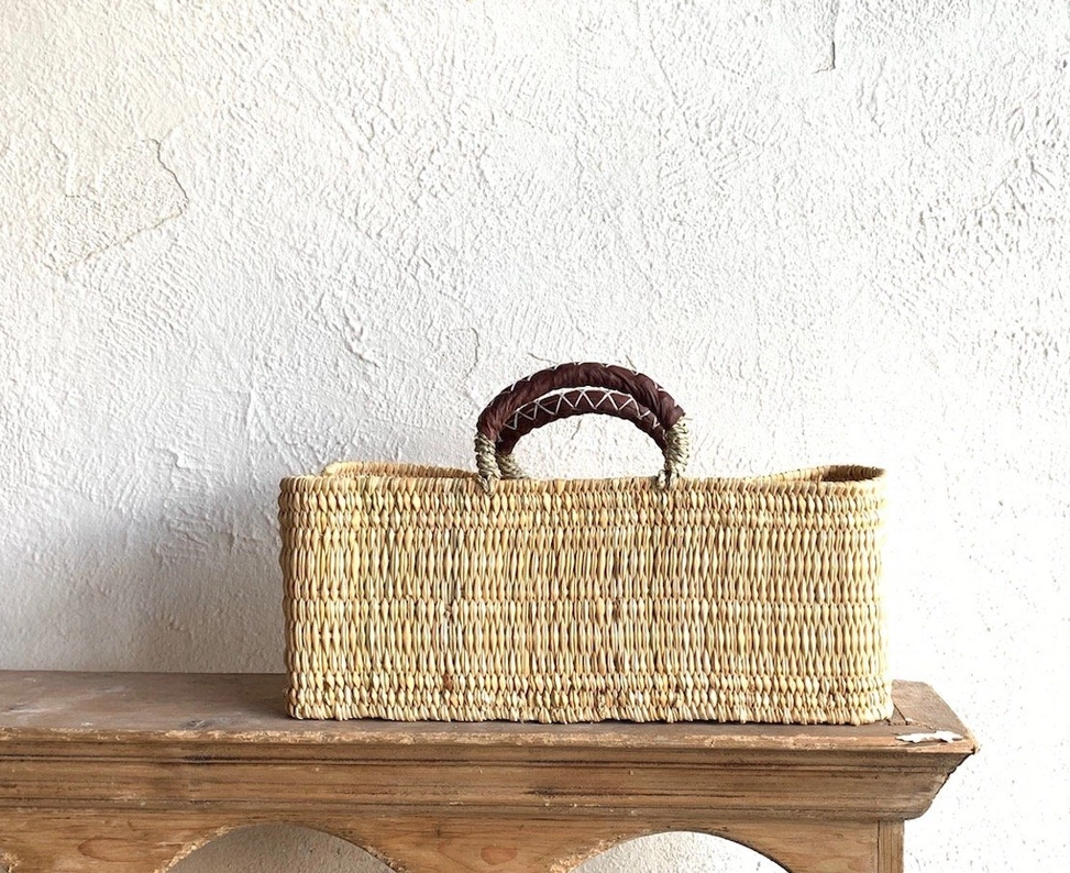 Reed Basket with Leather Handles