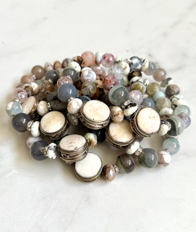 Tibetan Shell Gemstone Stretch Bracelet