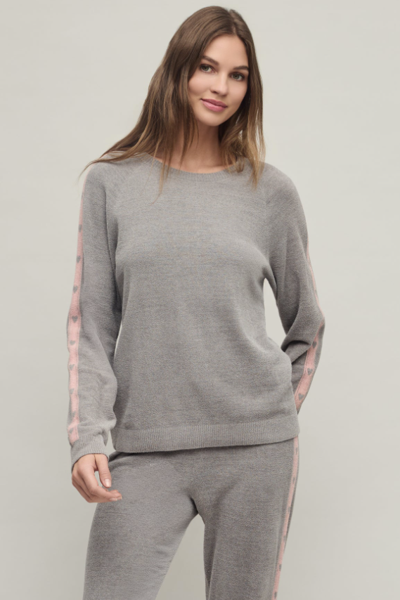 Barefoot Dreams CozyChic Ultra Lite Heart Stripe Pullover