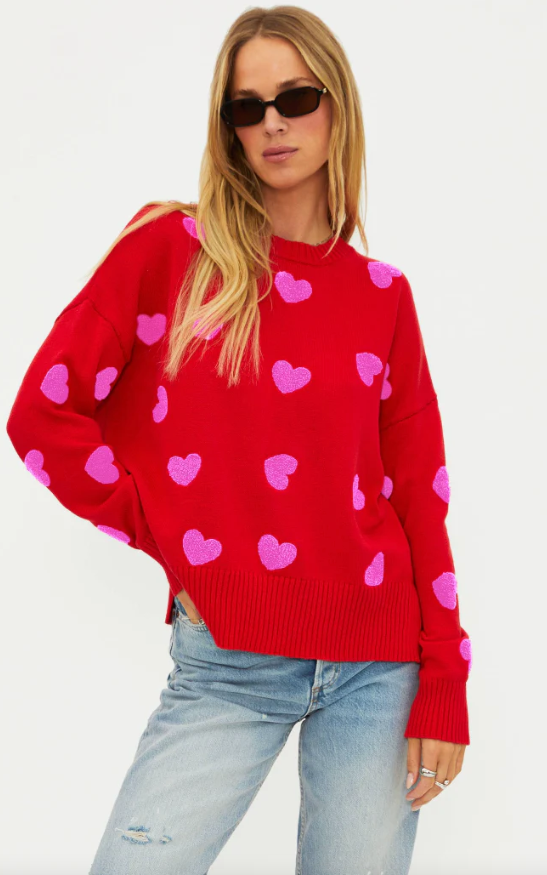 Beach Riot Callie Sweater - Royal Red Hearts