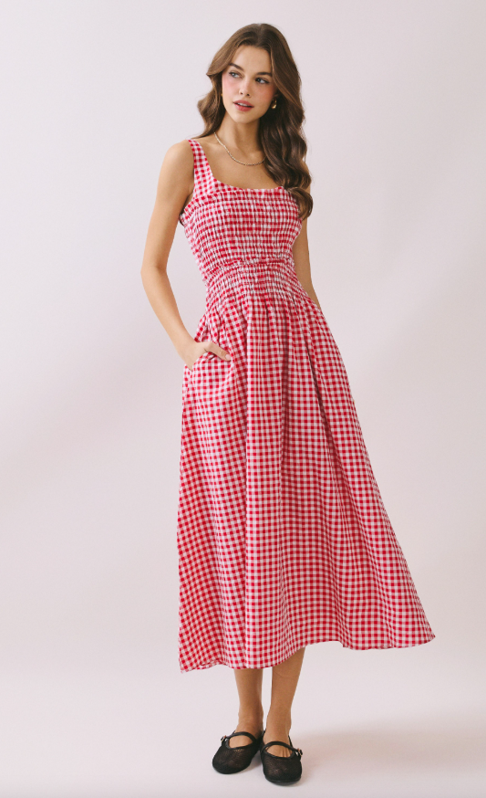 Aurelia Gingham Smocked Midi Dress
