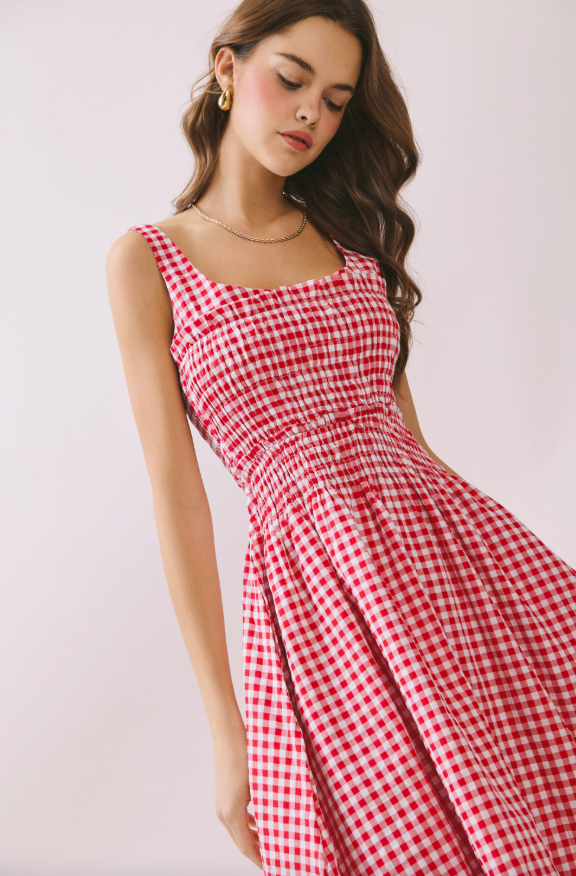 Aurelia Gingham Smocked Midi Dress