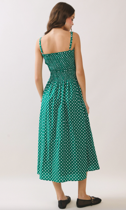 Estella Polka Dot Smocked Midi Dress