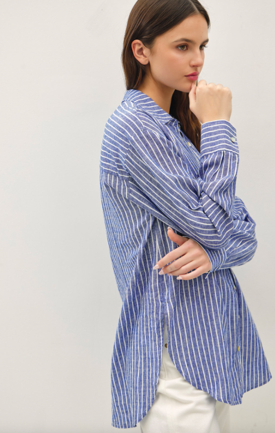 Meredith Striped Linen Button Up Shirt
