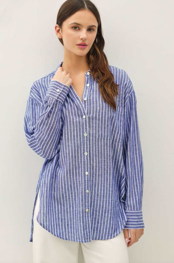 Meredith Striped Linen Button Up Shirt