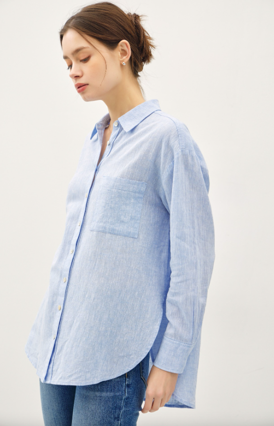 Carli Chambray Linen Button Up Shirt