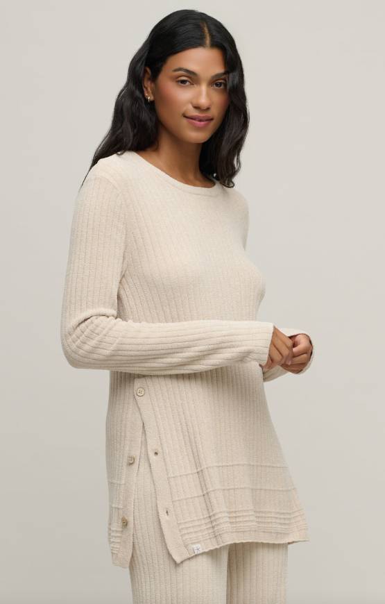 Barefoot Dreams CozyChic Ultra Lite Textured Rib Pullover with Buttons