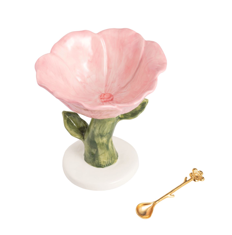 Flower Pedestal Dish & Spoon Set