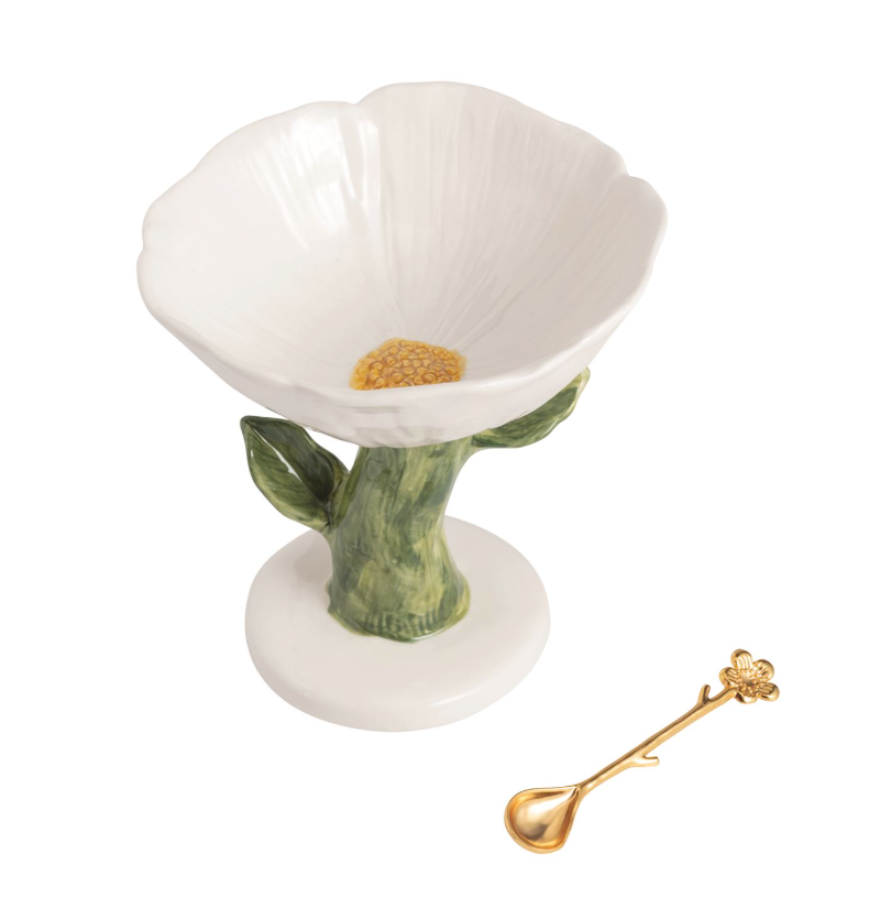 Flower Pedestal Dish & Spoon Set