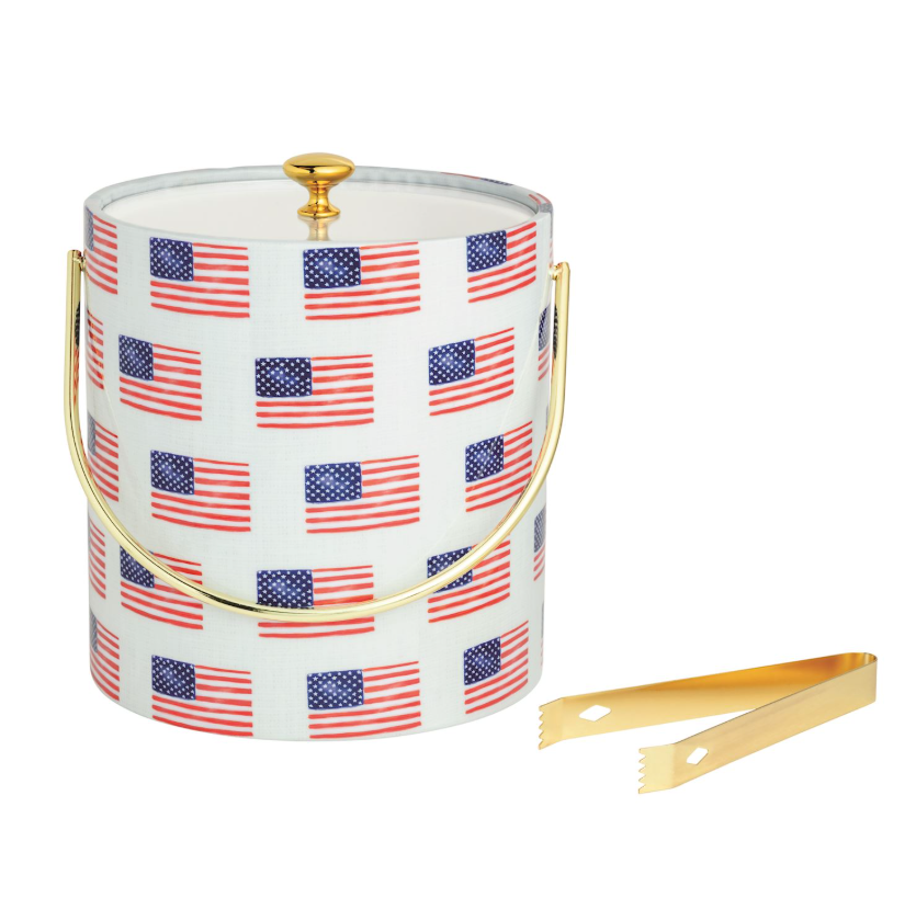 American Flag Ice Bucket & Tongs