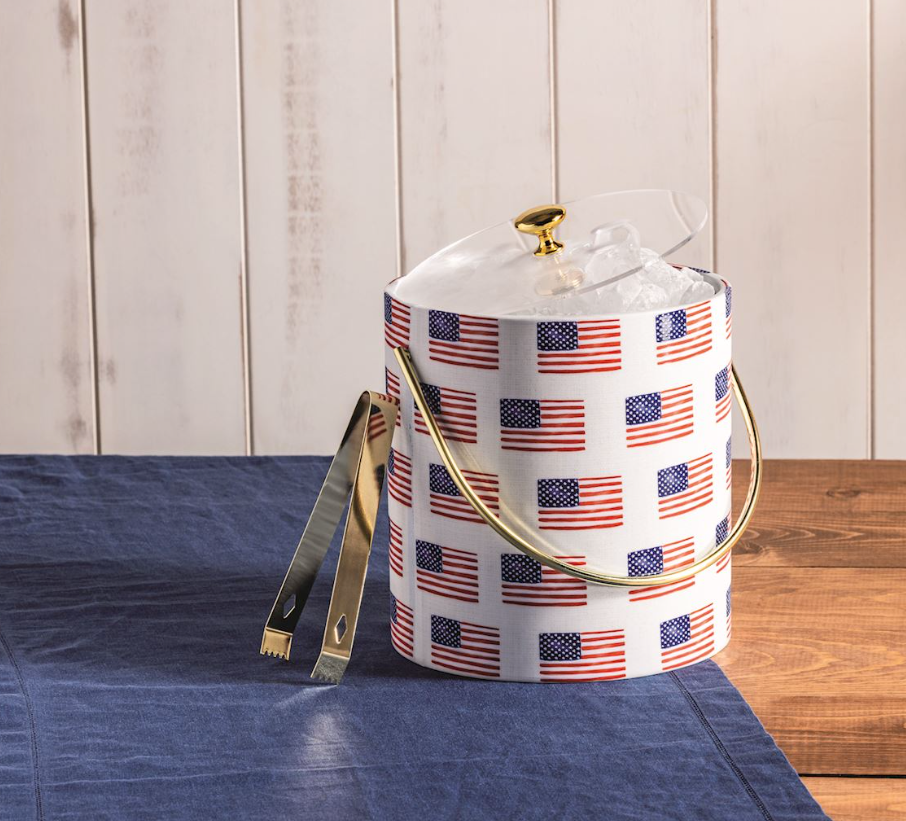 American Flag Ice Bucket & Tongs