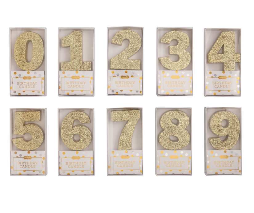 Gold Glitter Number Birthday Candle