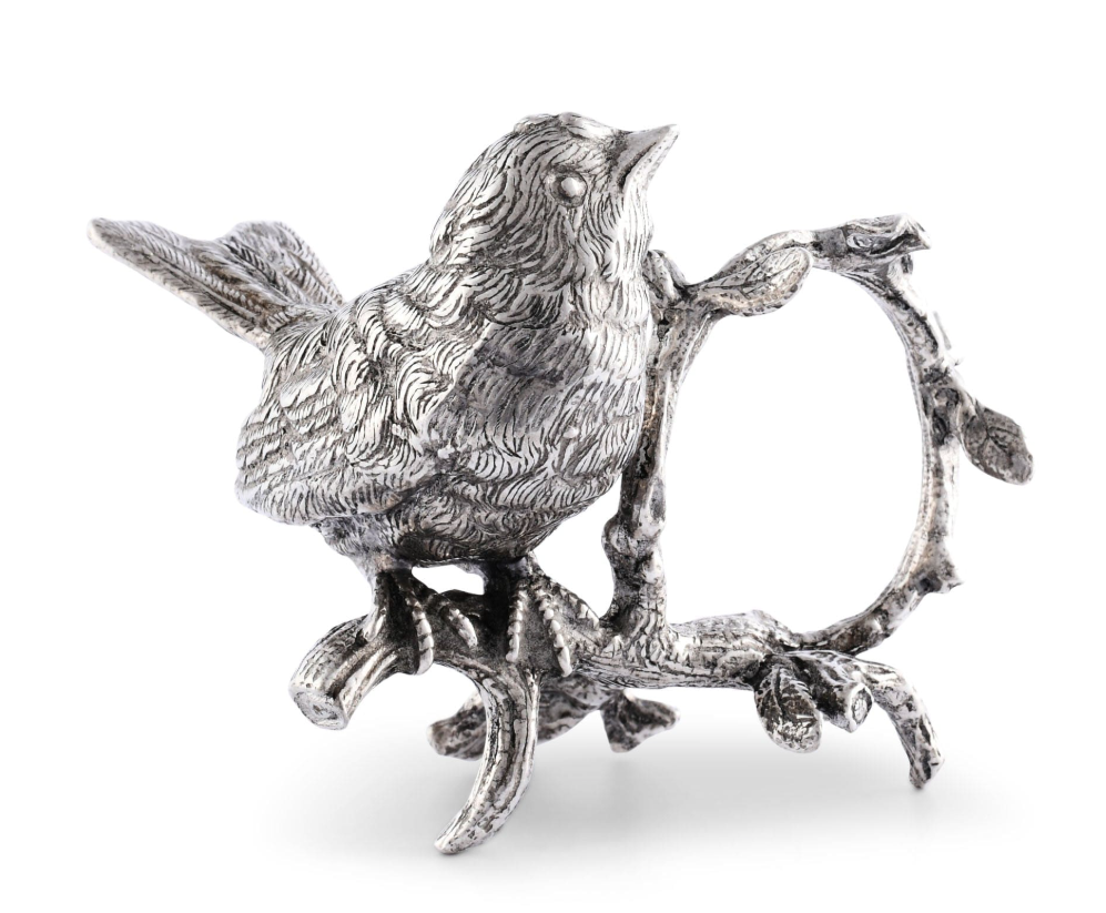 Pewter Song Bird Napkin Rings - Set of 4