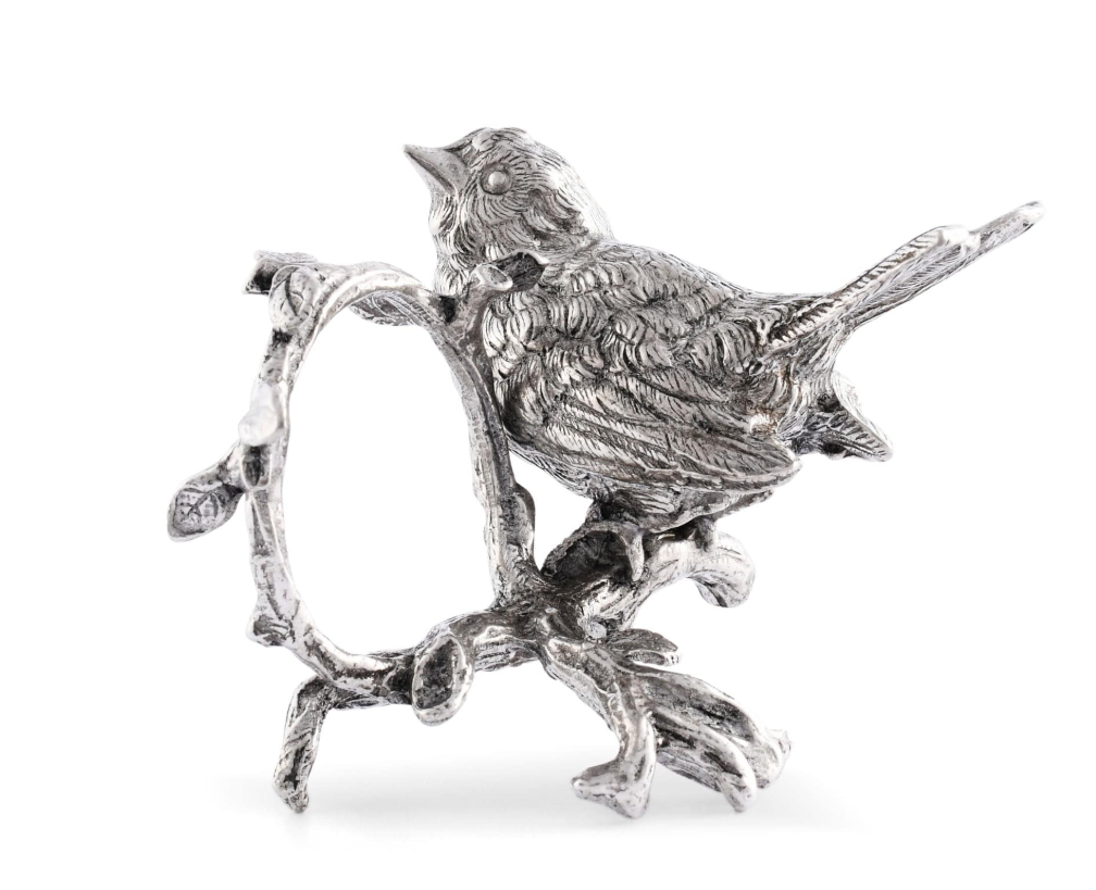 Pewter Song Bird Napkin Rings - Set of 4