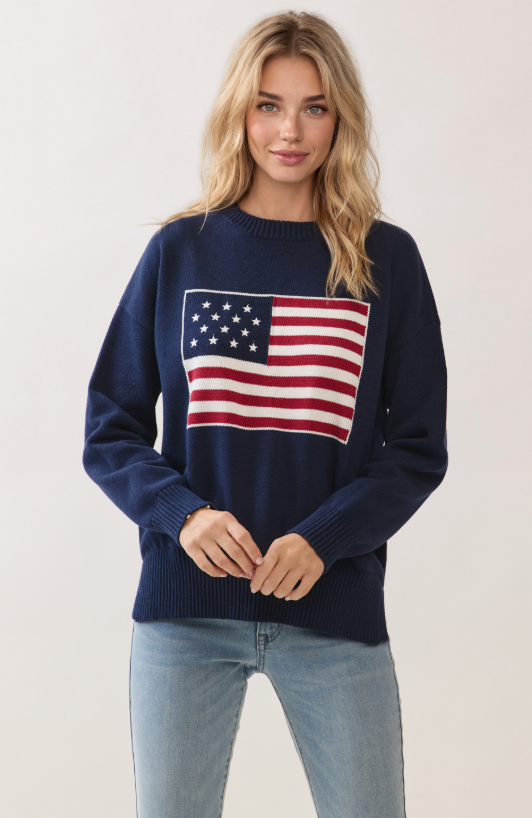 American Flag Knit Pullover Sweater