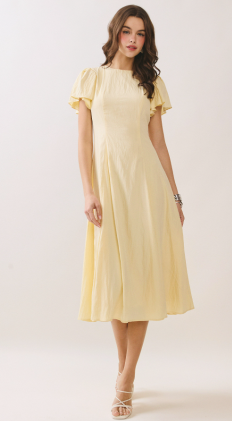 Theodora Flutter Sleeves Flowy Midi Dress