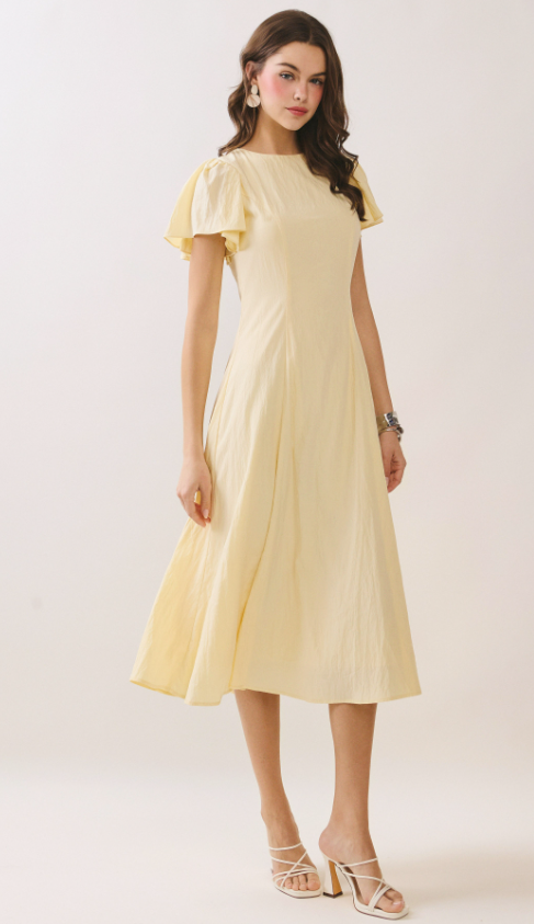 Theodora Flutter Sleeves Flowy Midi Dress