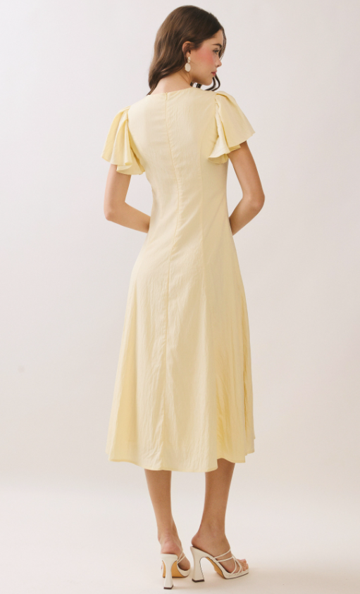 Theodora Flutter Sleeves Flowy Midi Dress