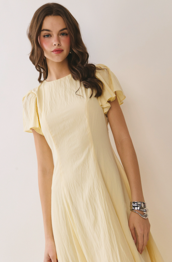 Theodora Flutter Sleeves Flowy Midi Dress